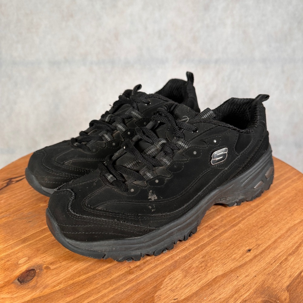 Skechers D'Lites Sneakers Women 8 Black Good Wide Fit Leather 11949W BBK